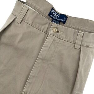 Polo Ralph Lauren Andrew Short Khaki Pleated Cotton Mens Size 34